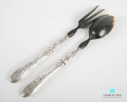 Pair of salad servers, the handle in filled...