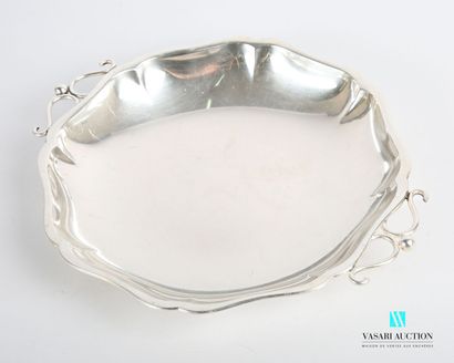 null Basket in silver plated metal of round form posing on a flat bottom, the moved...