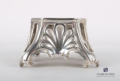 null Pair of silver saltcellars of rectangular shape with cut sides, the openwork...