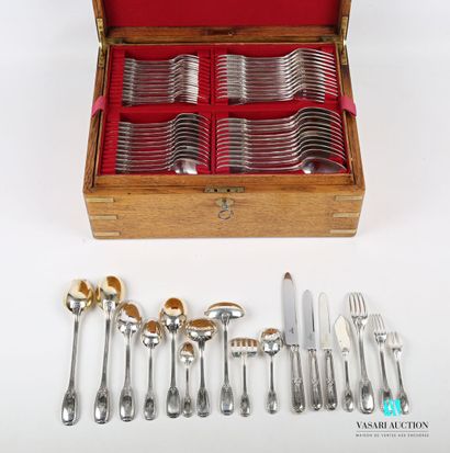 null Silver household set of 92 pieces, the handle decorated with fillets ended by...