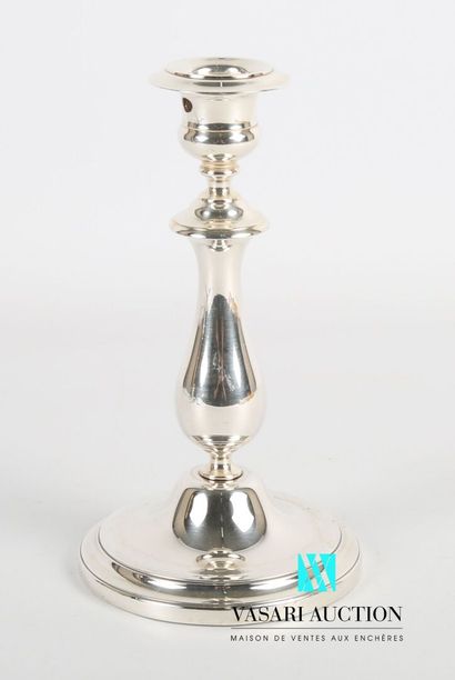 null Candlestick in silver plated metal, posing on a round base with doucine, the...