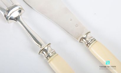 null Butter knife and a condiment fork, the plain handle has a medallion with a number,...
