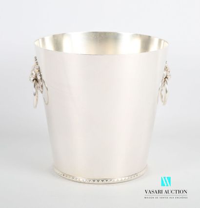 null Champagne bucket in silver plated metal of truncated cone form posing on a flat...