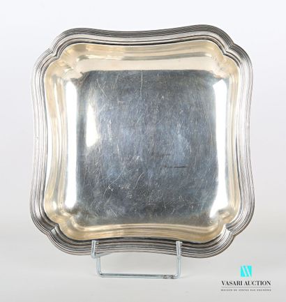 null Square silver bowl, the edge pinched in the corners is hemmed with a frieze...