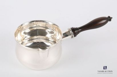 null Silver saucepan with pouring spout on a flat bottom, the body slightly flared,...