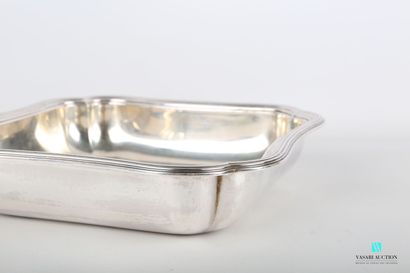 null Square silver bowl, the edge pinched in the corners is hemmed with a frieze...