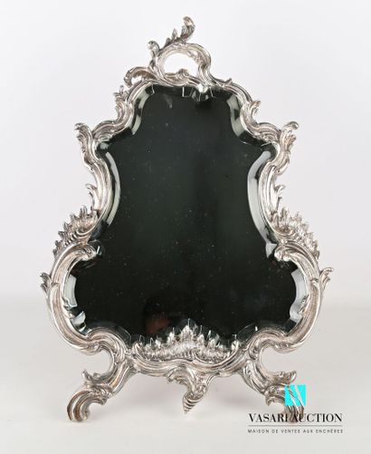 null Mirror psyche in silvered bronze with a moving border decorated with foliage,...
