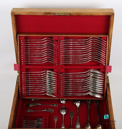 null Silver household set of 92 pieces, the handle decorated with fillets ended by...