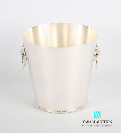null Champagne bucket in silver plated metal of truncated cone form posing on a flat...