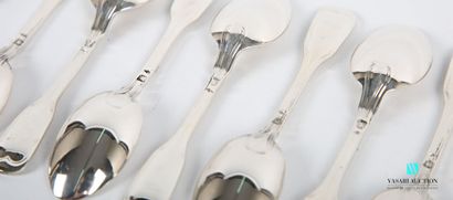 null Set of twelve silver mocha spoons, the handle hemmed with fillets.
Weight :...