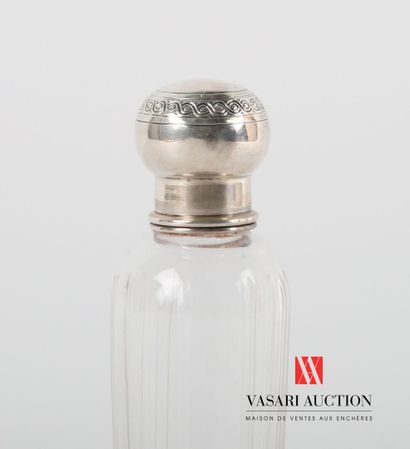 null Crystal vial of form tapered with decoration of grooves, the silver mounting...