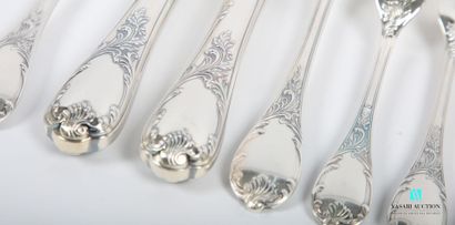 null Silver-plated household set with foliage scrolls, Marly model, including twelve...