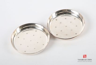 null Two silver plated metal cups of round form, the basin decorated with a semi...