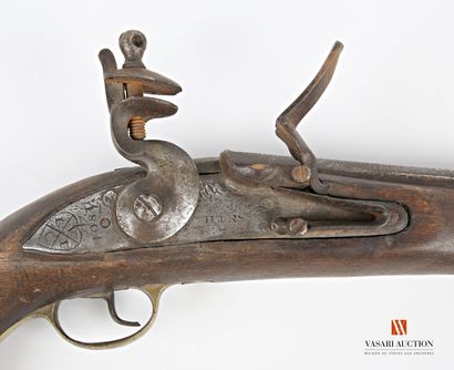 null Pistolet d'arçon, platine à silex de 17 cm, signée Hirst et datée 1804, canon...