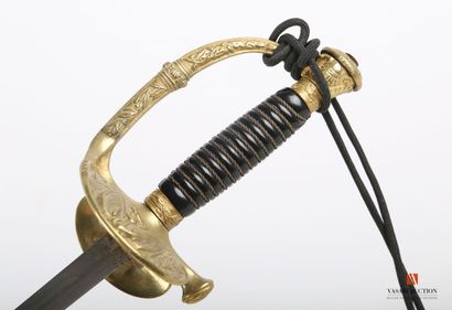 null Marine officer sword, straight blade, gilded and chased brass mounting, plate...