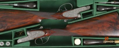 null Paire de fusil de chasse à platines calibre 20/70 par Auguste Francotte, numérotés...