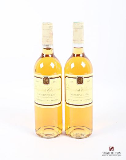 null 2 bottles MONBAZILLAC Marquis de Chamterac mise coop. 2007
	Et: 1 barely stained,...