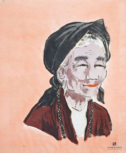 null Lot including four gouaches on fabric representing portraits of Chinese couples.
Dim....