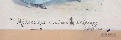 null ROUSSY T. (XXème siècle)
Médocaines à la foire de Lesparre Avril 1909
Aquarelle
Signée...