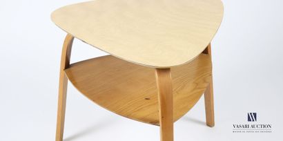 null Triangular shaped living room table in chipboard and melamine veneer imitating...