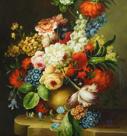 null TINA C. (XXth century)
Bouquet of flowers in a pot on an entablature
Oil on...