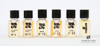 null ALLONGA
Lot de six flacons de parfum : 
-Allonga numéro 51 : 4,5 ml
-Allonga...