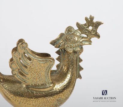 null ASIA
Pair of gilt bronze subjects representing waders on a turtle 
20th century
Height...
