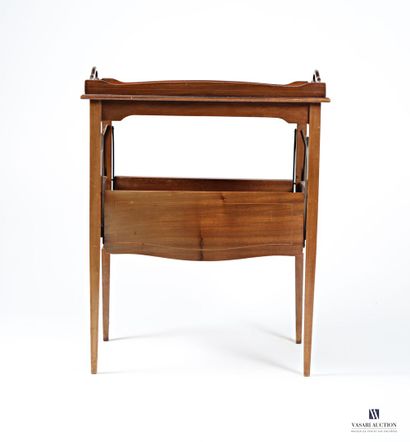 null Mahogany and mahogany veneer tea table in frames of net, the removable tray...
