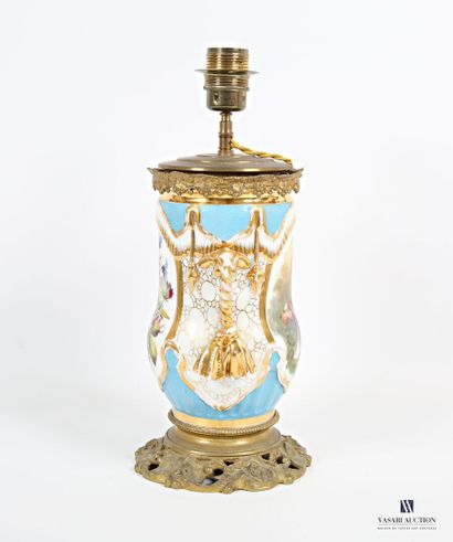 null Vase mounted in porcelain lamp treated in polychrome and golden highlights,...