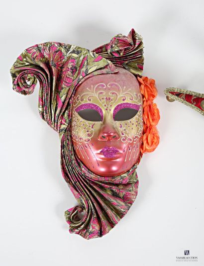 null Lot including two modern masks in the Venetian carnival style in plaster and...