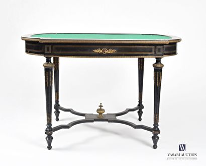 null Game table in blackened wood and inlaid with brass nets, the oblong tray is...