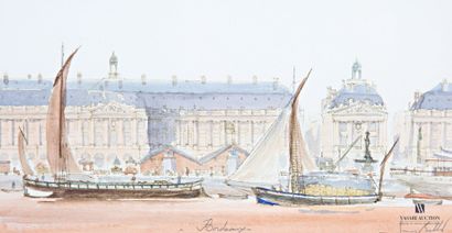 null BELLOT (20th century) 
View of the quays of Bordeaux 
Watercolor
Signed lower...