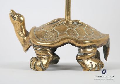 null ASIE
Paire de sujets en bronze doré figurant des échassiers posés sur une tortue...