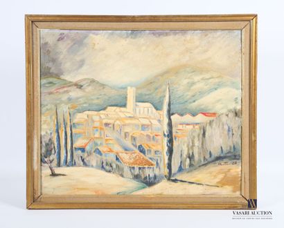 null MOUTOU (XXth century)
View of a city with cypresses 
Oil on canvas
Signed and...