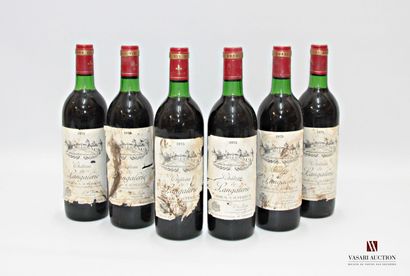 null 6 bouteilles	Château de LANGALERIE	Bordeaux Sup	1975
	Et. tachées et plus ou...