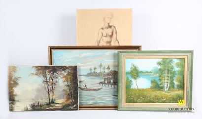 null Lot including :
- DROUET - The pond - Oil on canvas - Signed lower right - 40...