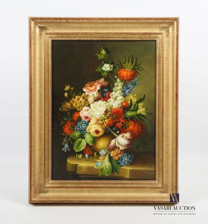 null TINA C. (XXth century)
Bouquet of flowers in a pot on an entablature
Oil on...