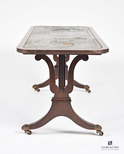 null Mahogany and mahogany veneer coffee table, the oblong tray is darkened with...