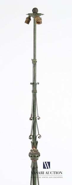 null Antique green patinated metal floor lamp standing on three inverted console...