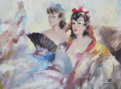 null CRISTELLYS Vicente (1898-1970)
Femmes à l'éventail au concert
Huile sur toile
Signée...