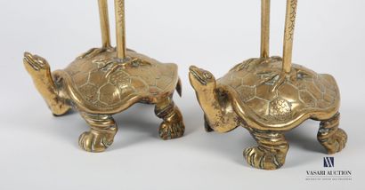 null ASIE
Paire de sujets en bronze doré figurant des échassiers posés sur une tortue...