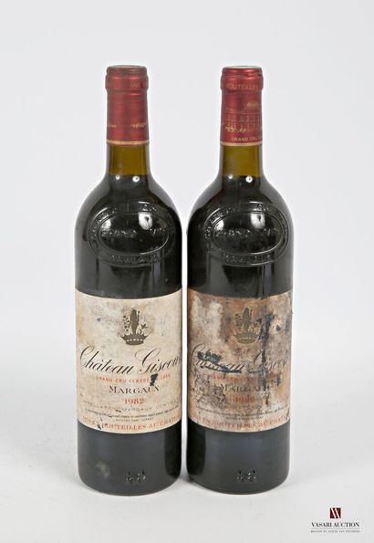 null *2 bouteilles	Château GISCOURS	Margaux GCC	1982
	Et. fanées, tachées et usées...