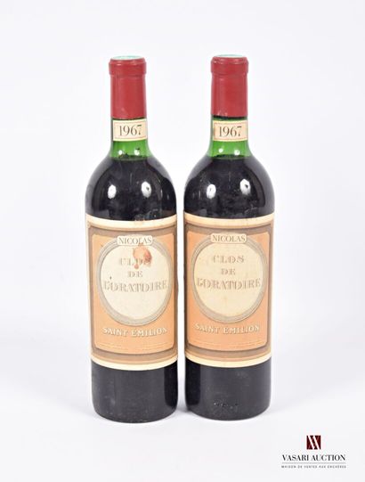 null 2 bouteilles	CLOS DE L'ORATOIRE	St Emilion 	1967
	mise Nicolas. Et. un peu fanées...