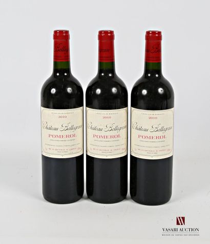 null *3 bouteilles	Château BELLEGRAVE	Pomerol	2010
	Et. un peu tachées. N : mi/bas...