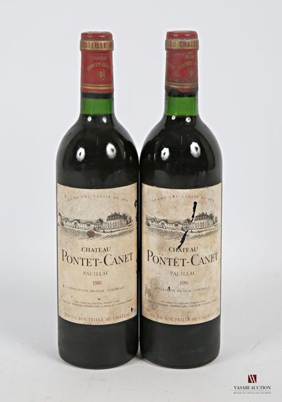 null *2 bouteilles	Château PONTET CANET	Pauillac GCC	1981
	Et. fanées, tachées et...