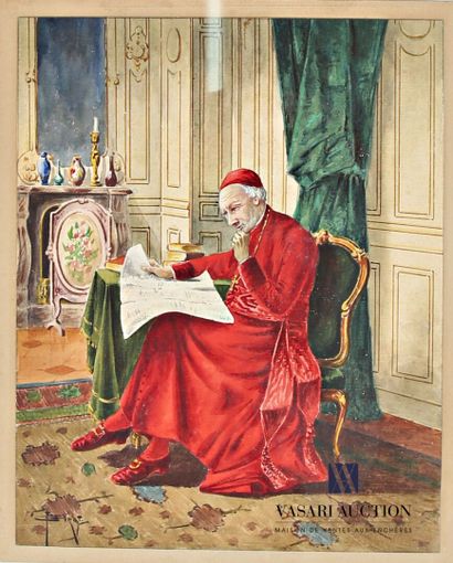 null GIROT François Joseph (1873-1916)
Cardinal lisant son journal 
Aquarelle
Signée...