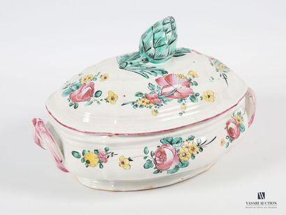 null LA ROCHELLE, circa 1775 
Covered oval vegetable dish with two handles in earthenware...