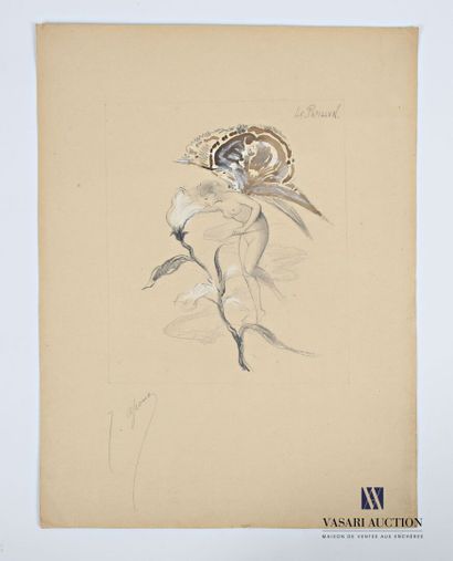 null APOUX Joseph (1846-1910)
Le Papillon
Crayon, craie blanche et encre sur papier
Titré...