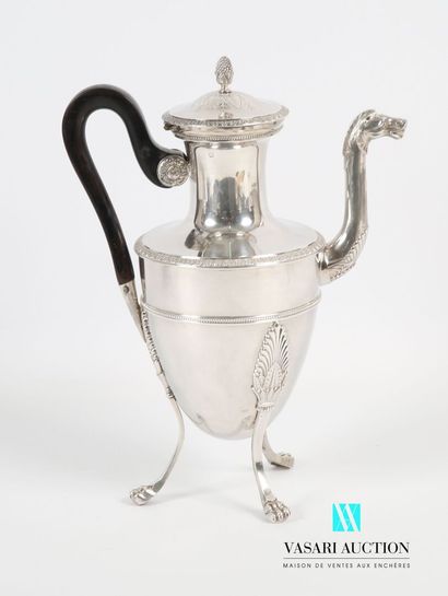 null Silver coffee pot (1819-1838) of baluster form resting on three cambered feet...