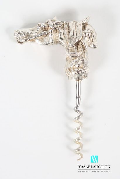 null Corkscrew in silver plated bronze, the catch appearing a head of horse leaned...